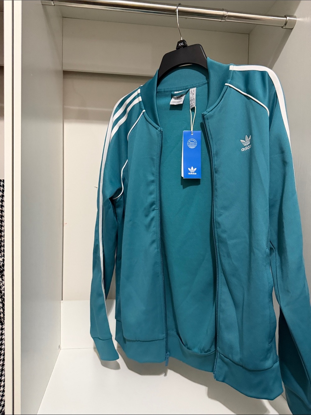 adidas Teal Athletic Track Jacket with White Stripes
